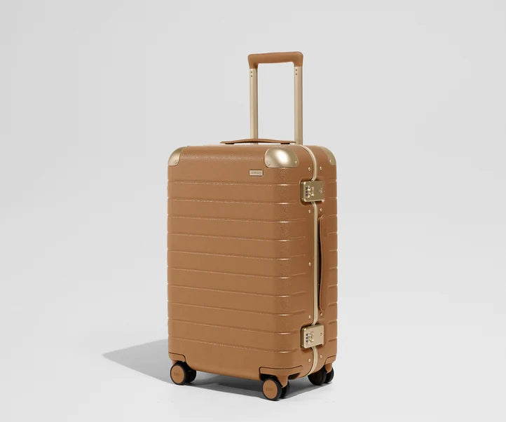 The Aluminum Edge Bigger Carry-On in Cognac Brown Luggage