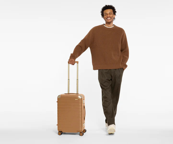 The Aluminum Edge Bigger Carry-On in Cognac Brown Luggage