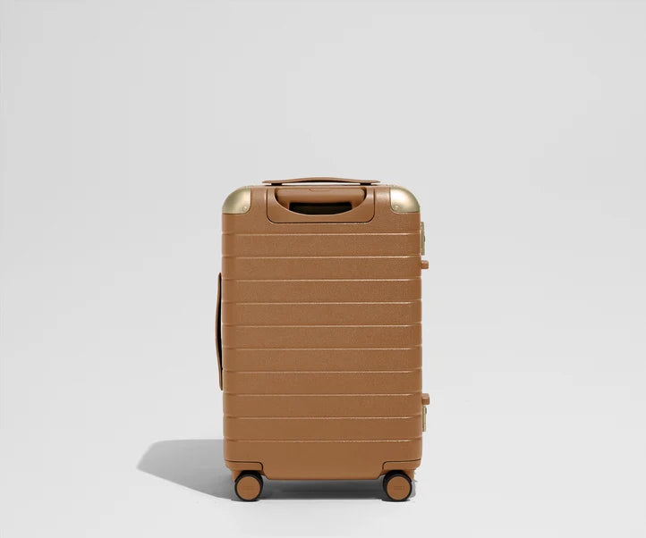 The Aluminum Edge Bigger Carry-On in Cognac Brown Luggage